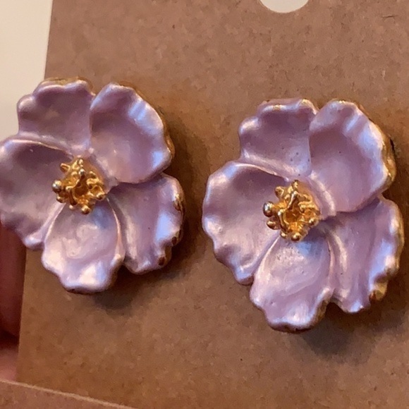 💐5/25 two pair lot pink flower statement gold - Picture 5 of 9